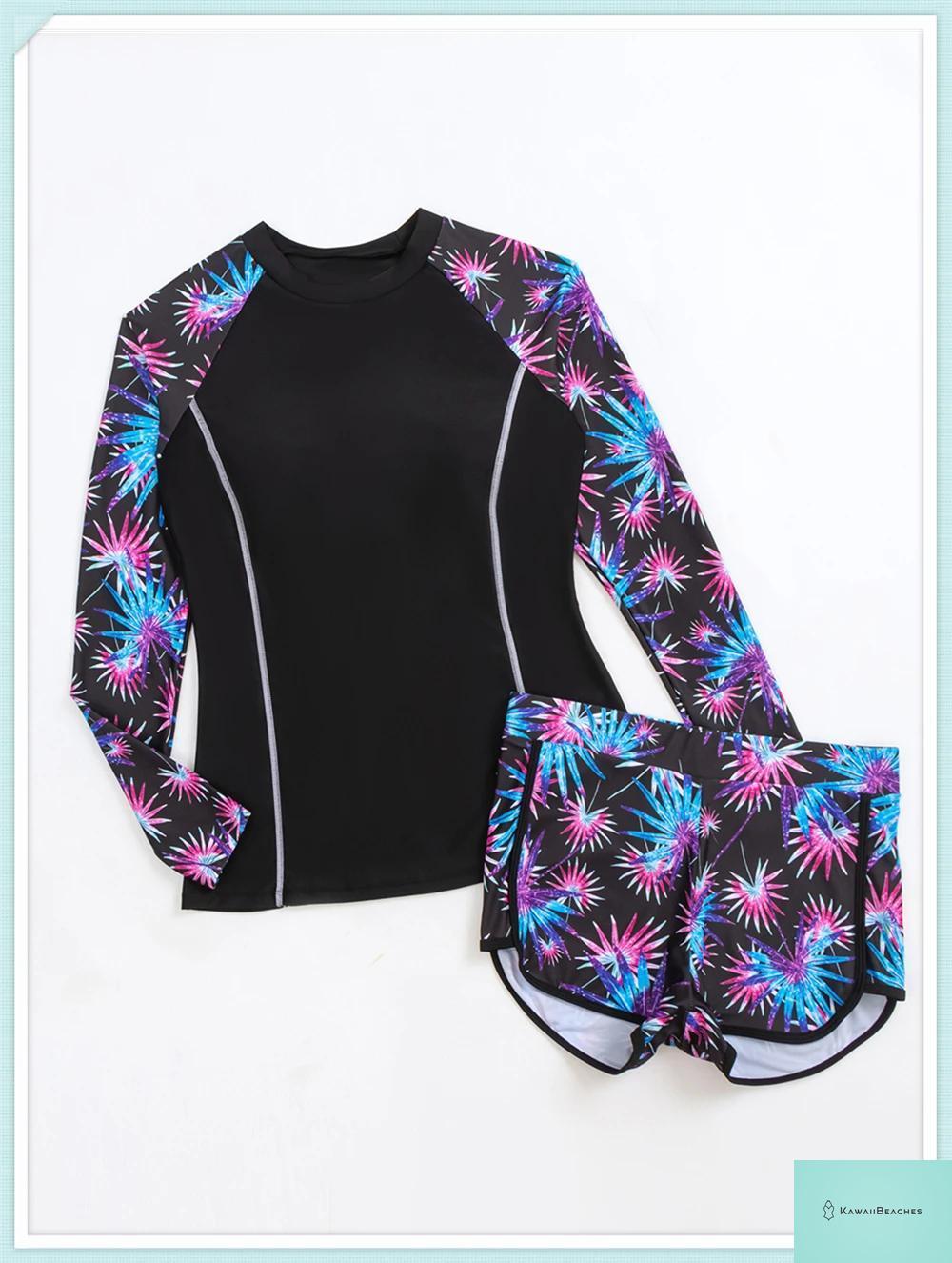 Tropical Long Sleeve Rashguard Swimsuit