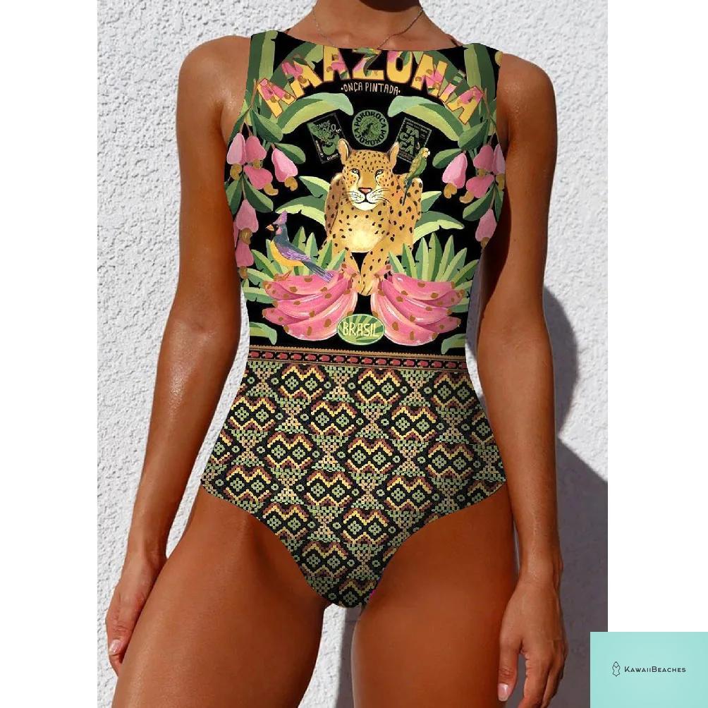 Womens Floral Lace Up Swimsuit