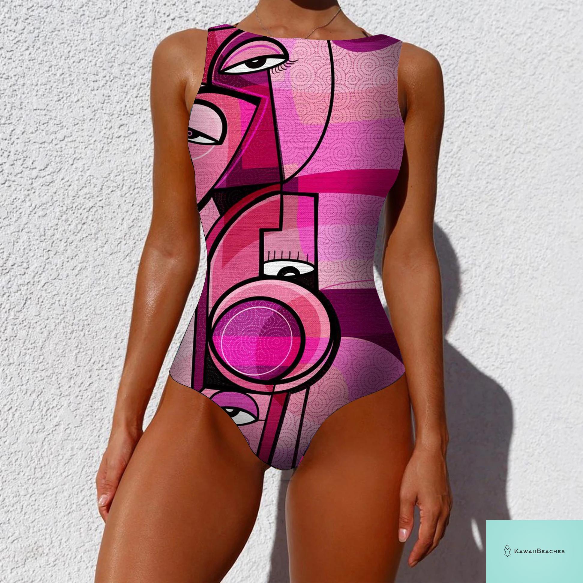 Striped Tropical Monokini Swimsuit for Women