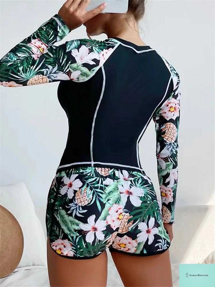 Tropical Long Sleeve Rashguard Swimsuit