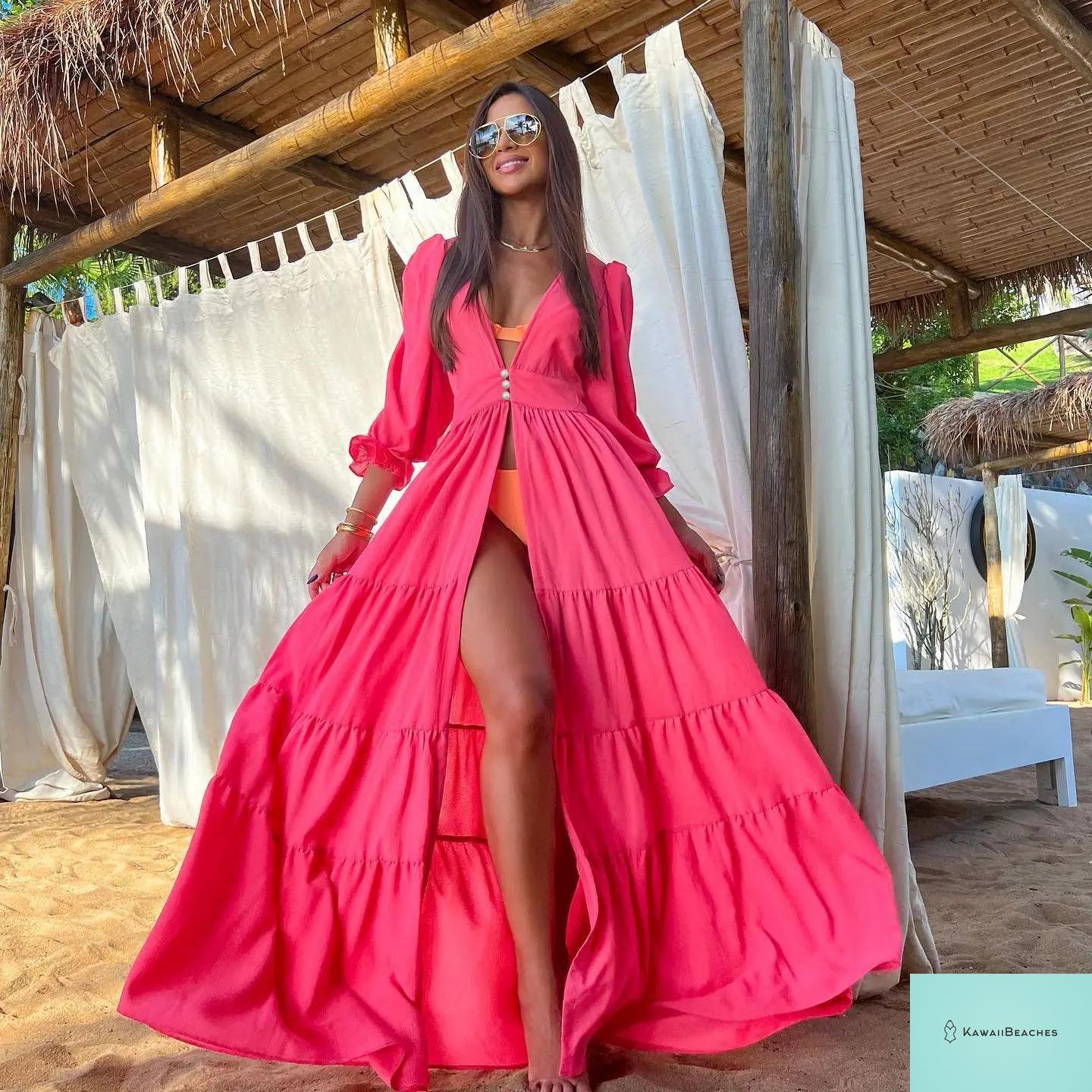 KawaiiBeaches Retro V-Neck Beach Dress