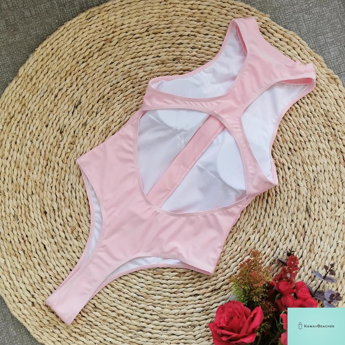 Kawaii Floral Lace-Up One-Piece Swimsuit