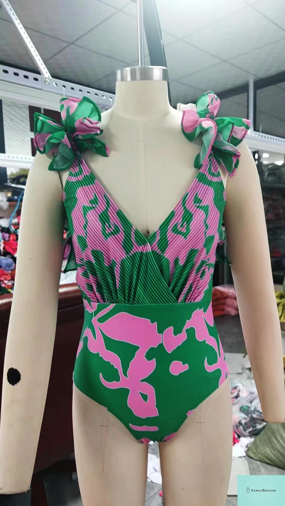 Womens Ruffle Deep V Swimsuit