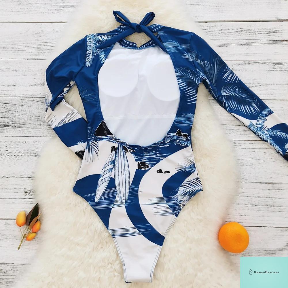 Womens Long Sleeve Surfing Swimsuit Monokini