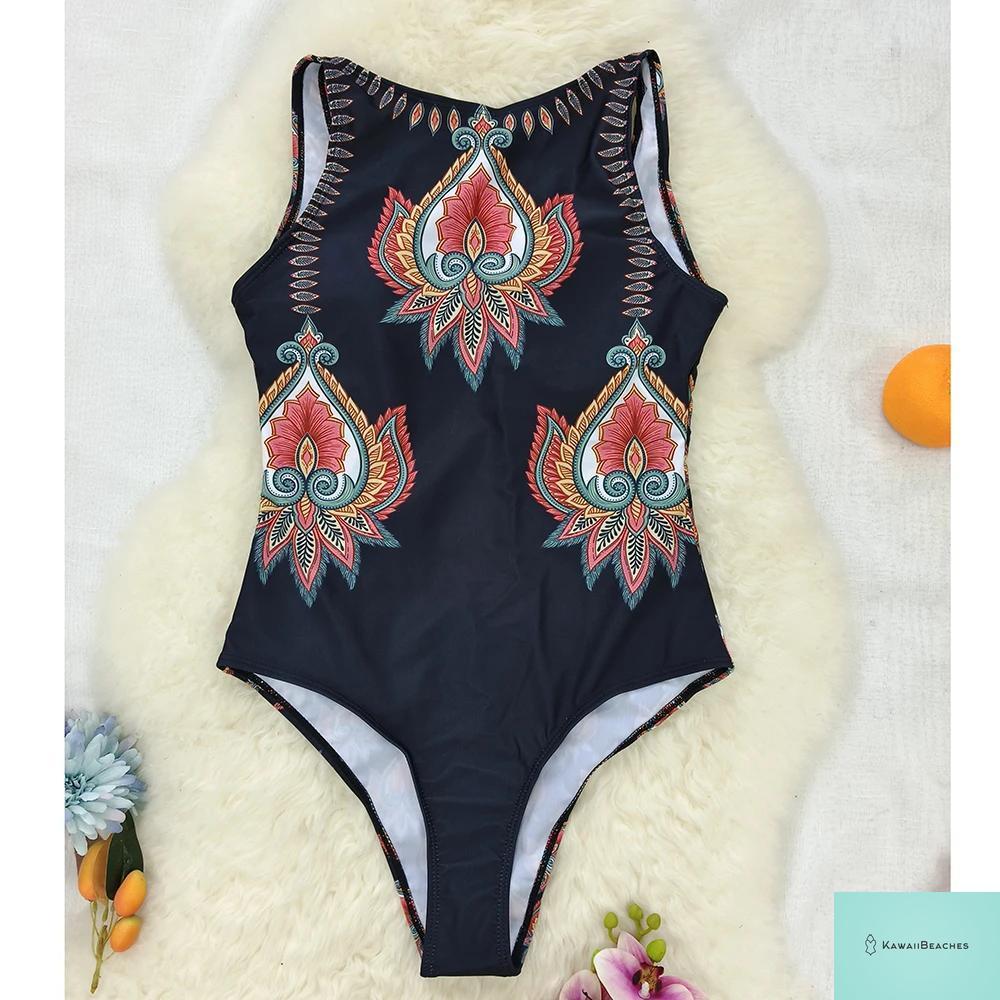Womens Floral Lace Up Swimsuit