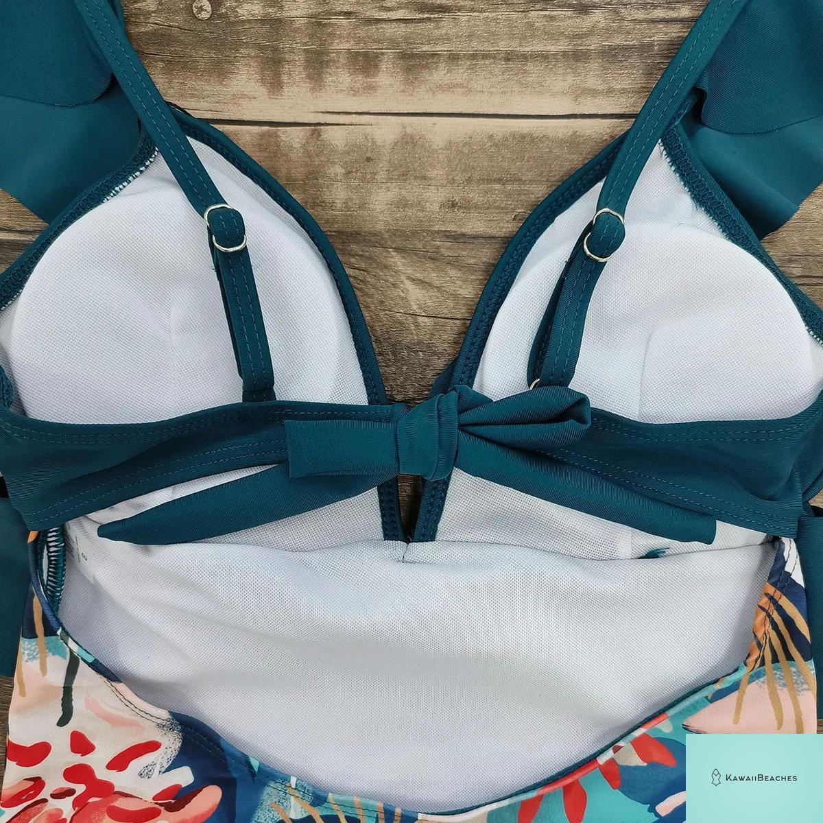 Lace Print V-Neck One Piece Swimsuit