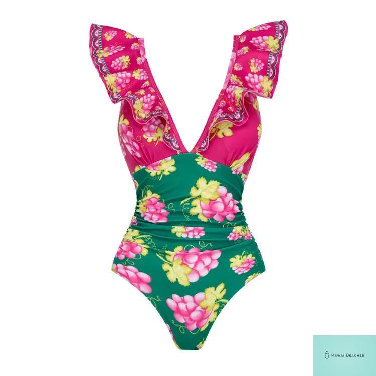 Womens Ruffle Deep V Swimsuit