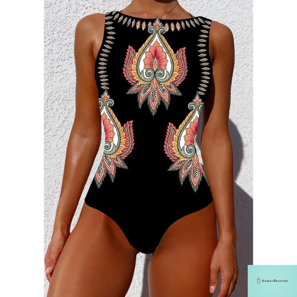 Womens Floral Lace Up Swimsuit