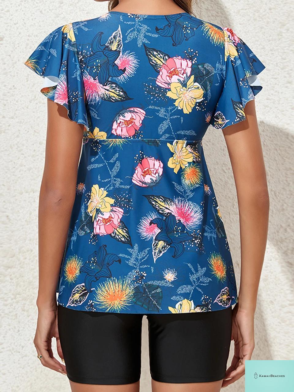 Womens V Neck Tankini Swimsuit Set