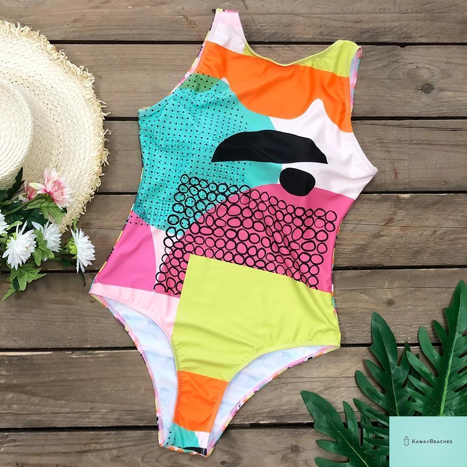 Striped Tropical Monokini Swimsuit for Women