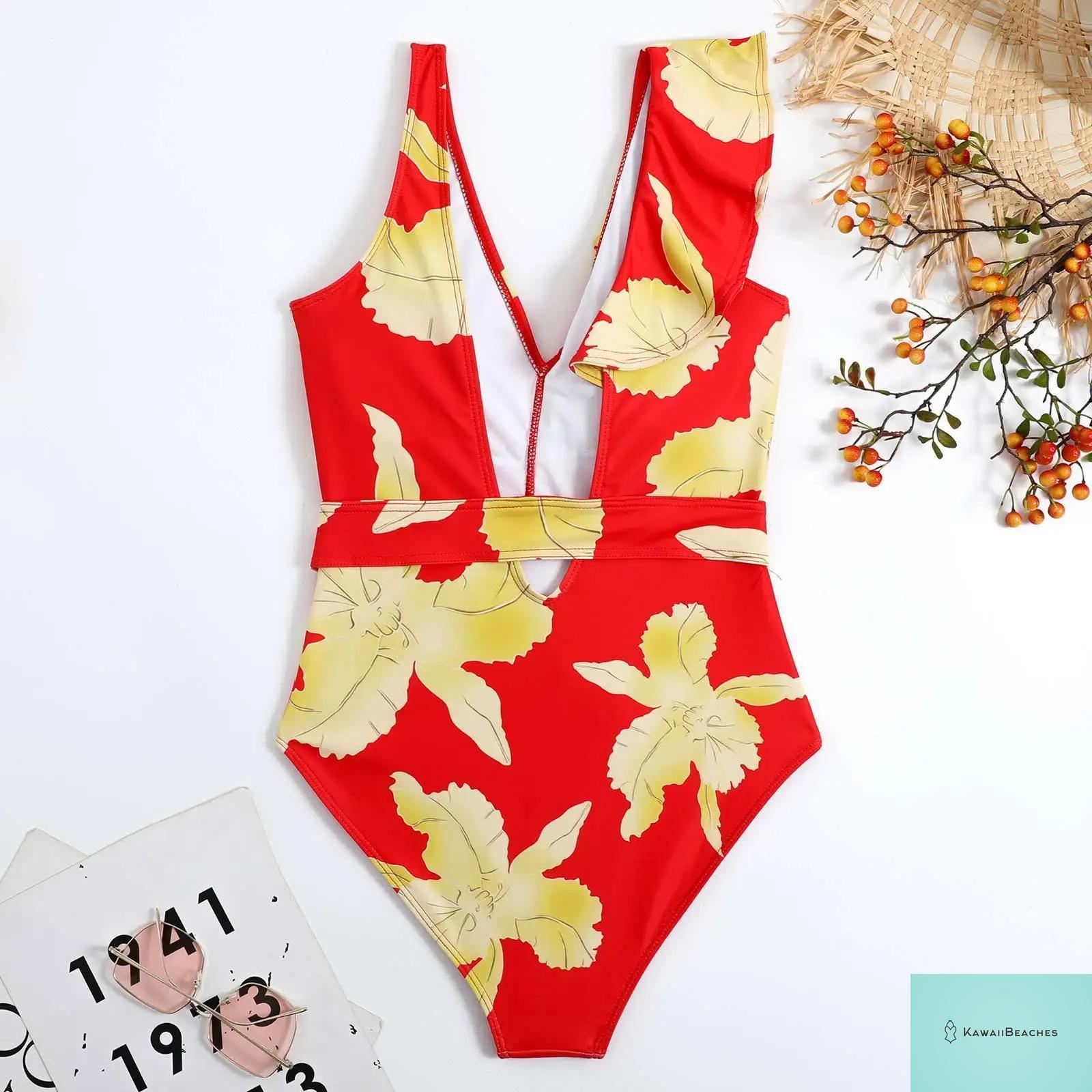 Floral Ruffle Push Up Bikini Set