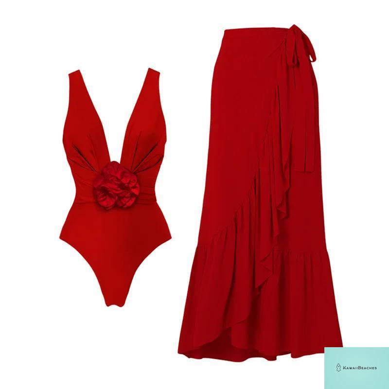 Vintage High Waist One Piece Swimsuit Set