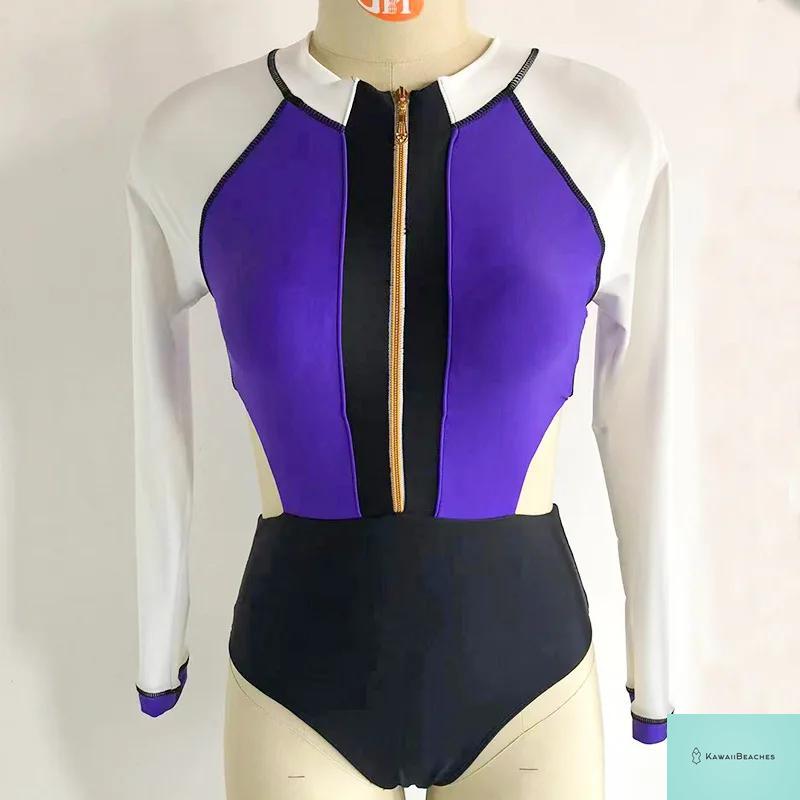 Kawaii Patchwork Long Sleeve Swimsuit