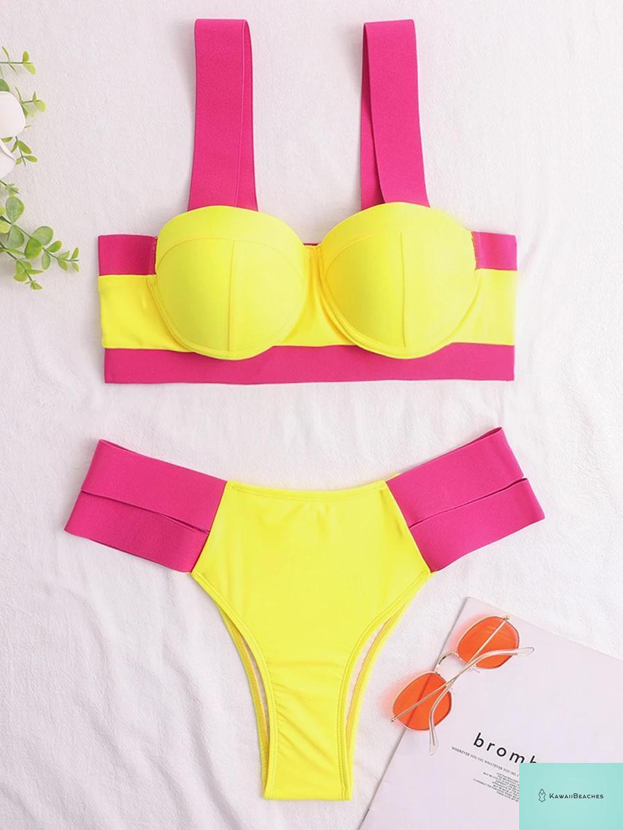 Kawaii Solid Bandage Push Up Bikini