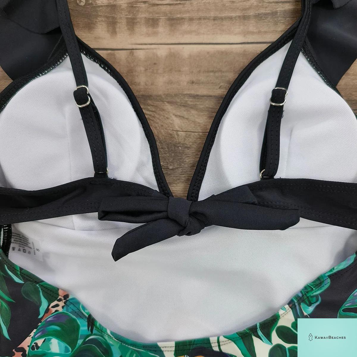 Lace Print V-Neck One Piece Swimsuit