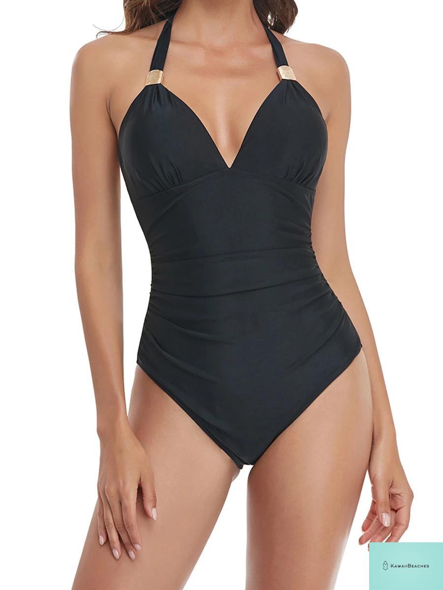 Vintage Leopard Print Halter One-Piece Swimsuit