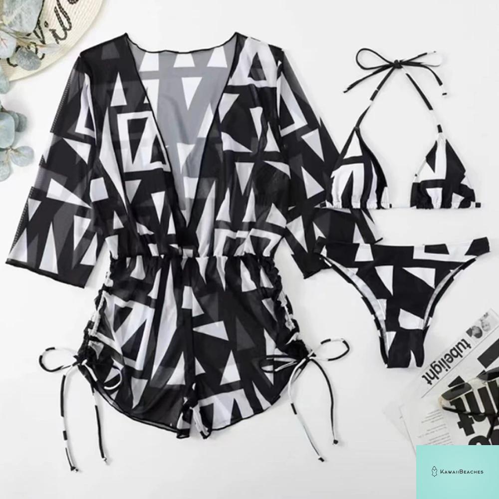 Tropical Print Halter Bikini Swimsuit