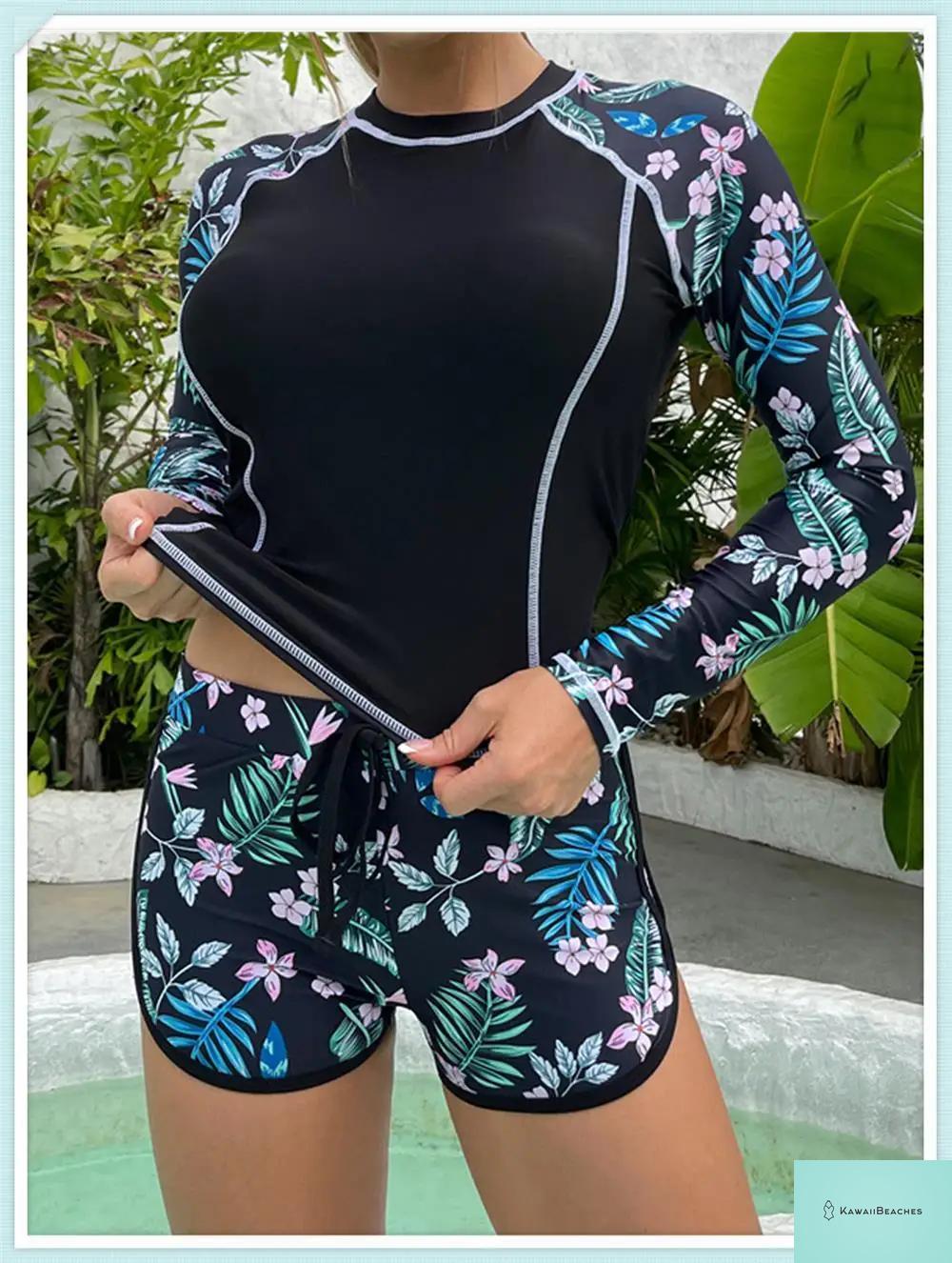 Tropical Long Sleeve Rashguard Swimsuit