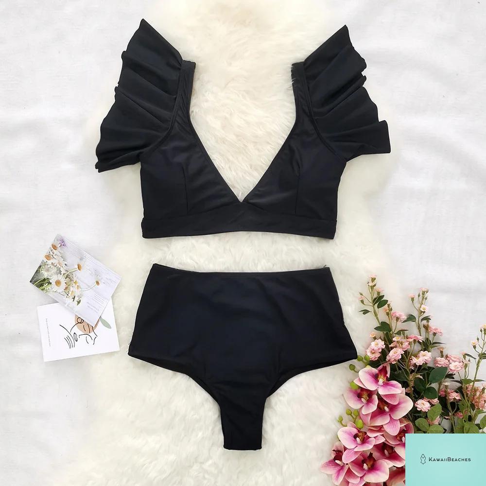 Womens High Waist Ruffle Bikini Swimsuit