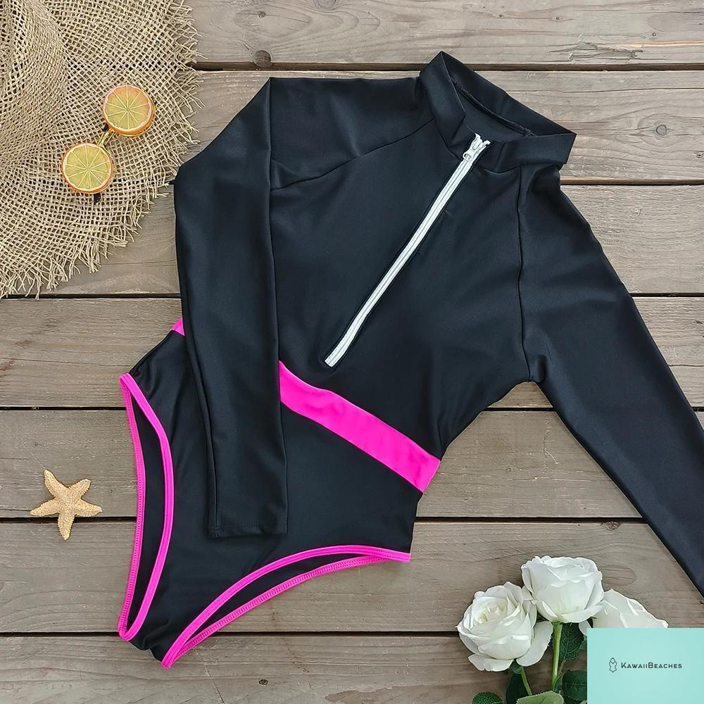 Womens Long Sleeve Surfing Swimsuit Monokini