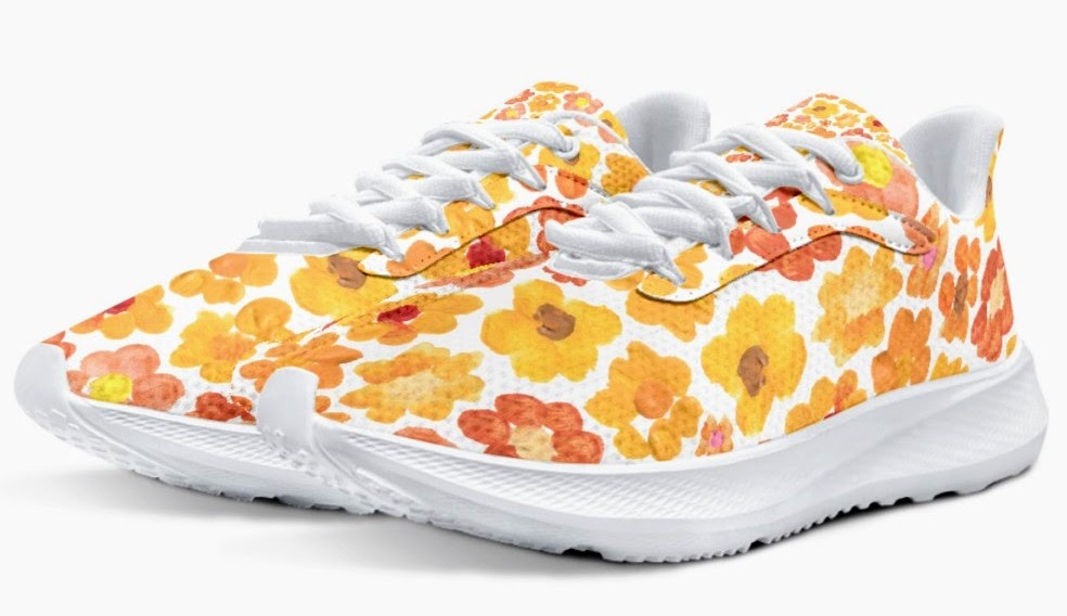 Running Shoes with Orange Flower Blossoms (Unisex) Floral Print Running Shoes | Art Sneakers