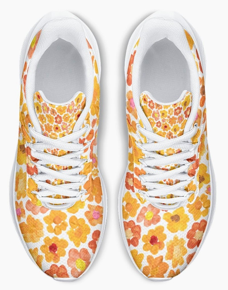 Running Shoes with Orange Flower Blossoms (Unisex) Floral Print Running Shoes | Art Sneakers