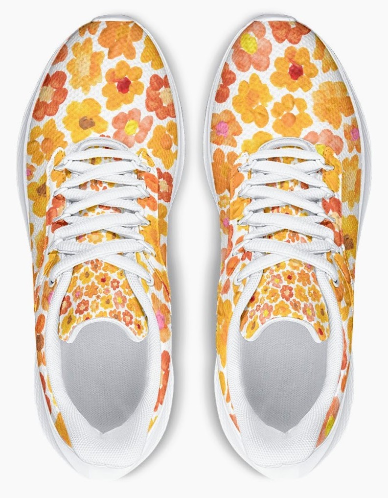 Running Shoes with Orange Flower Blossoms (Unisex) Floral Print Running Shoes | Art Sneakers