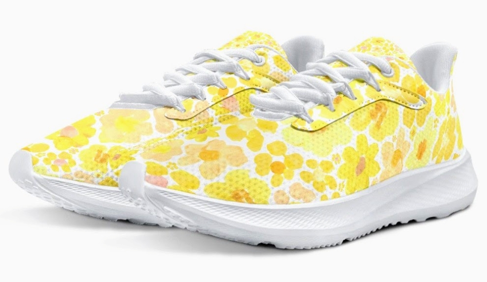 Running Shoes with Yellow Flower Blossoms (Unisex) Floral Print Running Shoes | Art Sneakers