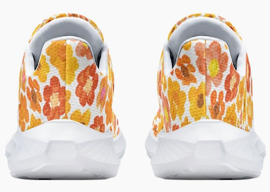 Running Shoes with Orange Flower Blossoms (Unisex) Floral Print Running Shoes | Art Sneakers