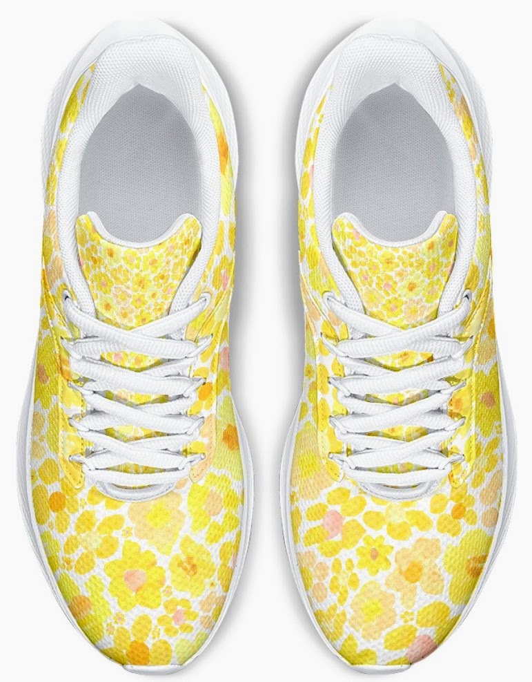 Running Shoes with Yellow Flower Blossoms (Unisex) Floral Print Running Shoes | Art Sneakers