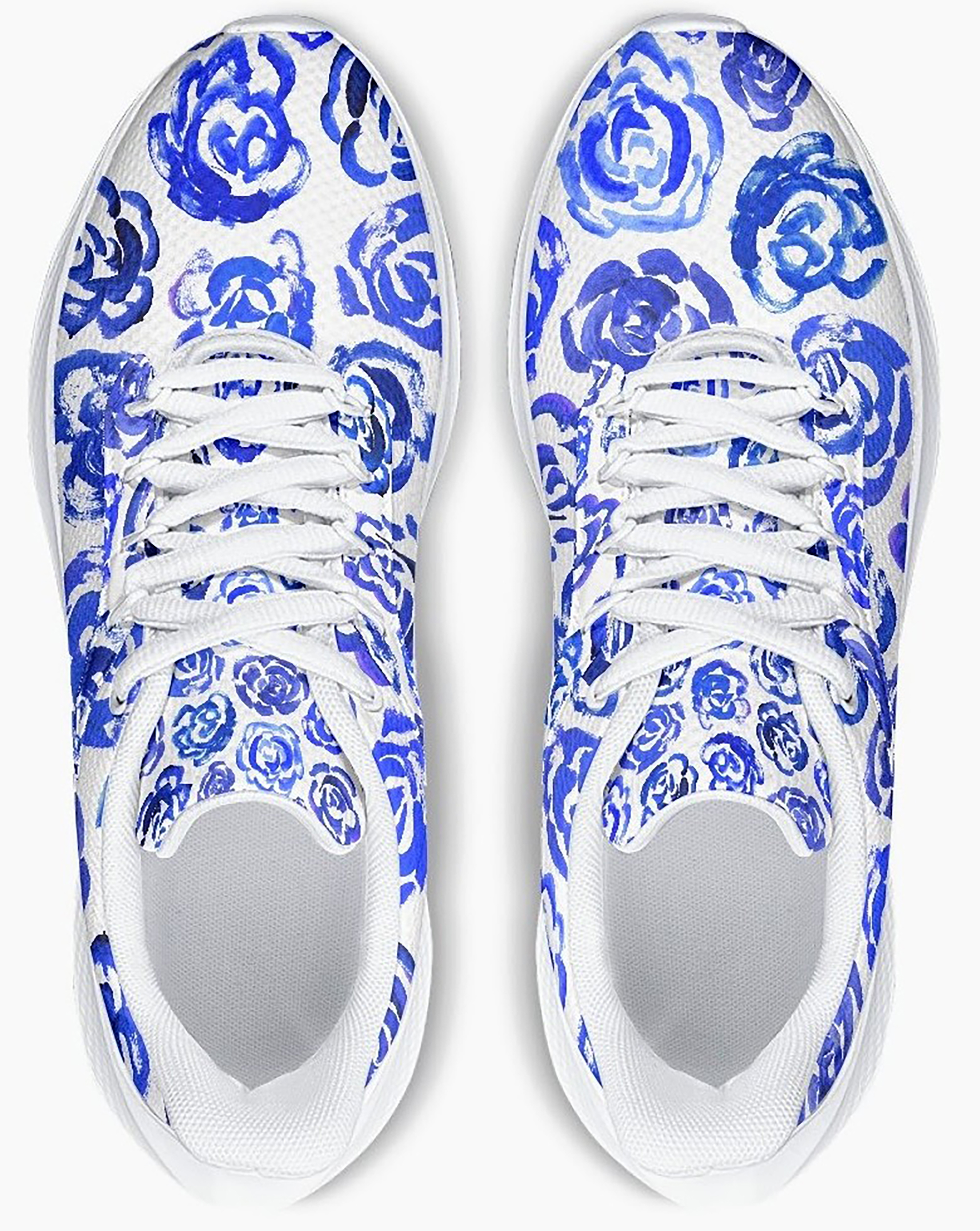 Dark blue flower shoes | Art sneakers | Unisex running shoes with light blue flower blossoms. Women's & men's lightweight sports shoes.  Floral print running shoes | Floral sneakers | Boho patterned shoes | Cute trainers&nbsp;| Flower sneakers | Gym trainers, tennis shoes & walking shoes by Mia Mai Art