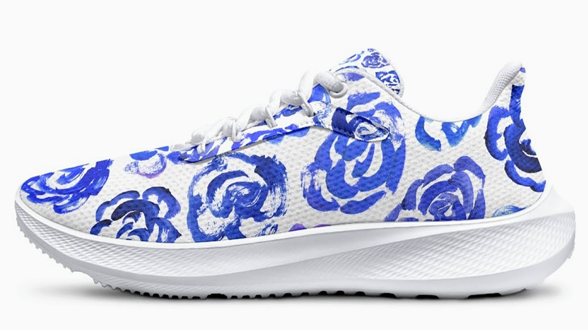 Dark blue flower shoes | Art sneakers | Unisex running shoes with light blue flower blossoms. Women's & men's lightweight sports shoes.  Floral print running shoes | Floral sneakers | Boho patterned shoes | Cute trainers&nbsp;| Flower sneakers | Gym trainers, tennis shoes & walking shoes by Mia Mai Art
