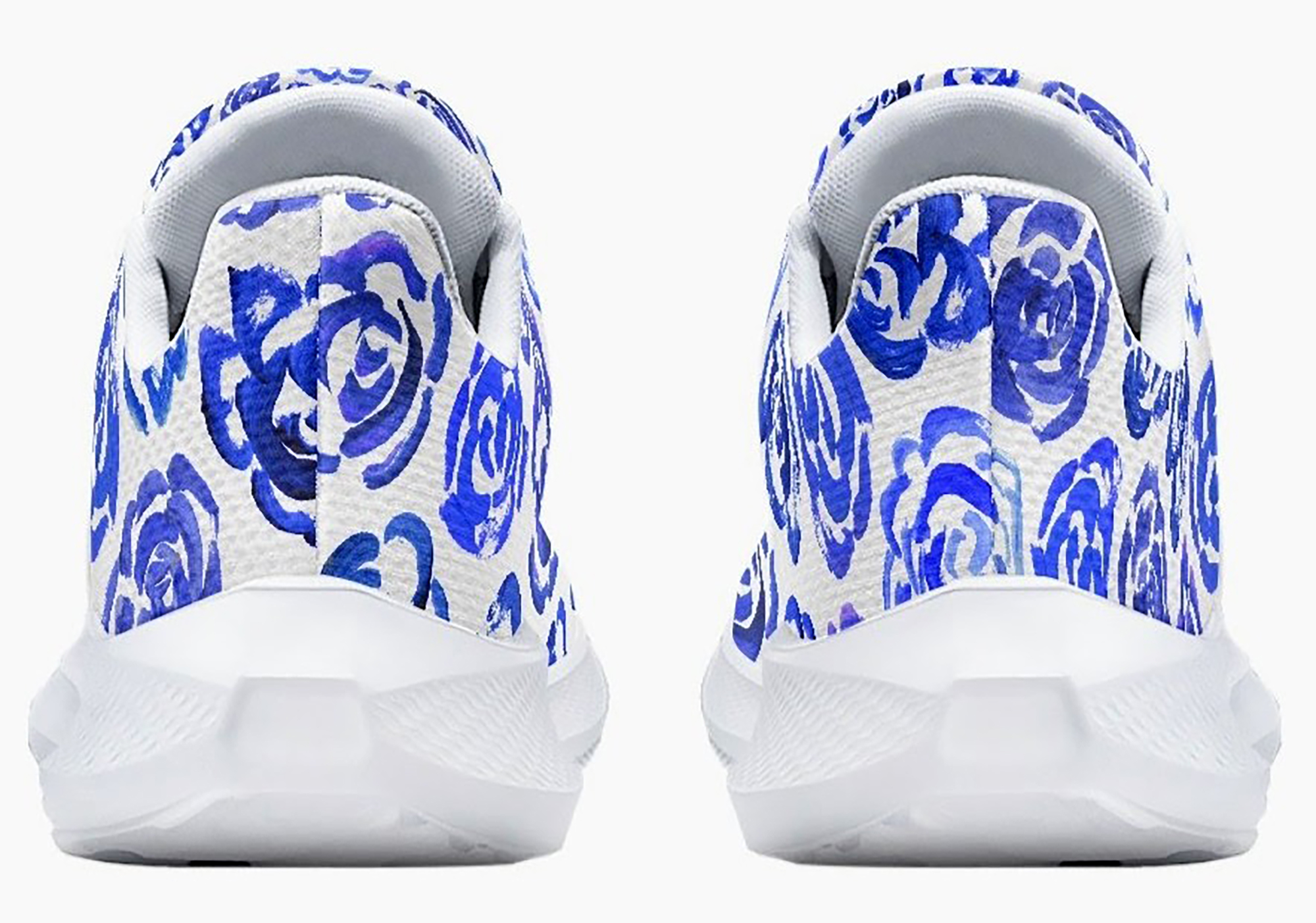 Dark blue flower shoes | Art sneakers | Unisex running shoes with light blue flower blossoms. Women's & men's lightweight sports shoes.  Floral print running shoes | Floral sneakers | Boho patterned shoes | Cute trainers&nbsp;| Flower sneakers | Gym trainers, tennis shoes & walking shoes by Mia Mai Art