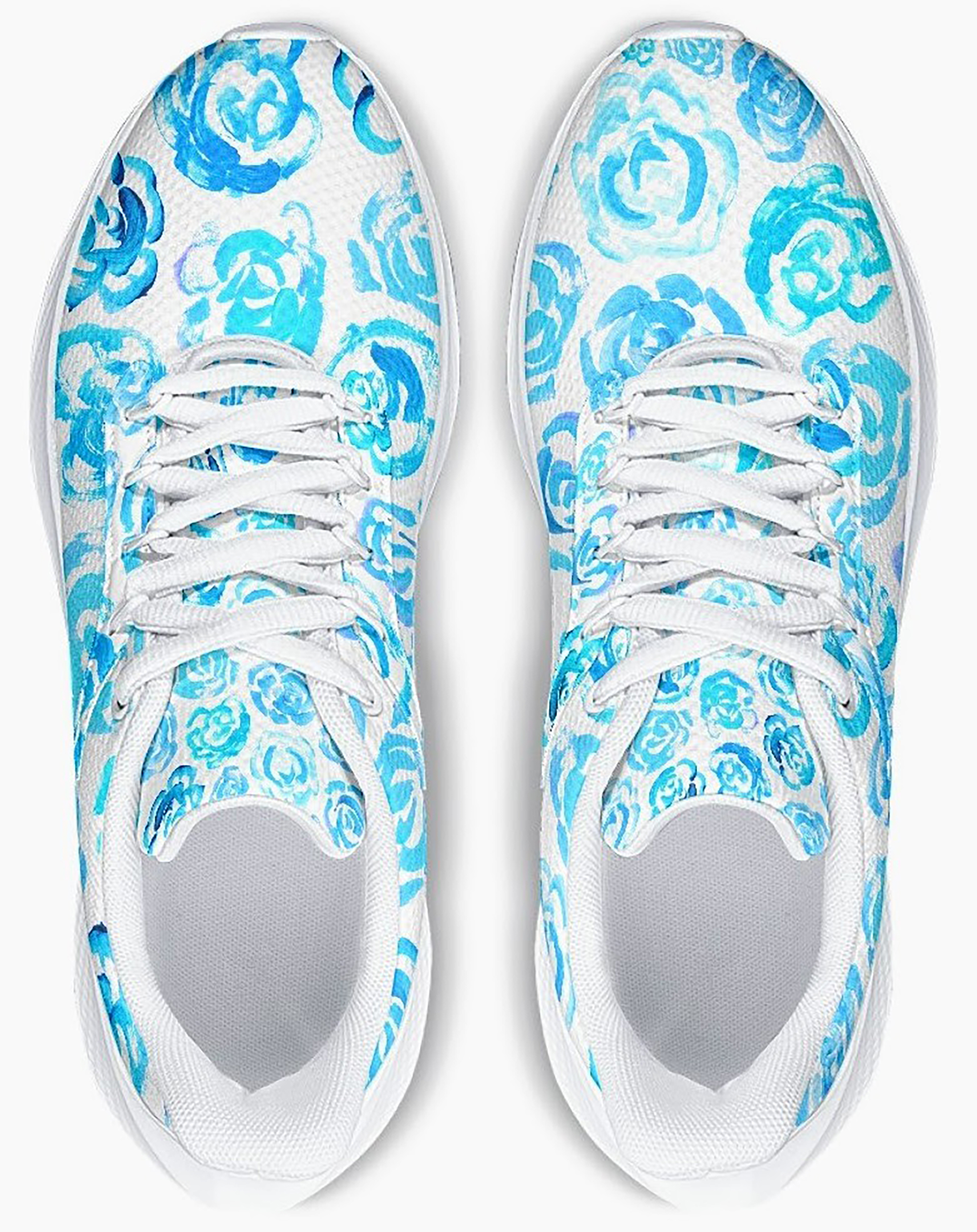 Light blue flower shoes | Art sneakers | Unisex running shoes with light blue flower blossoms. Women's & men's lightweight sports shoes. Floral print running shoes | Floral sneakers | Boho patterned shoes | Cute trainers | Flower sneakers | Gym trainers, tennis shoes & walking shoes by Mia Mai Art