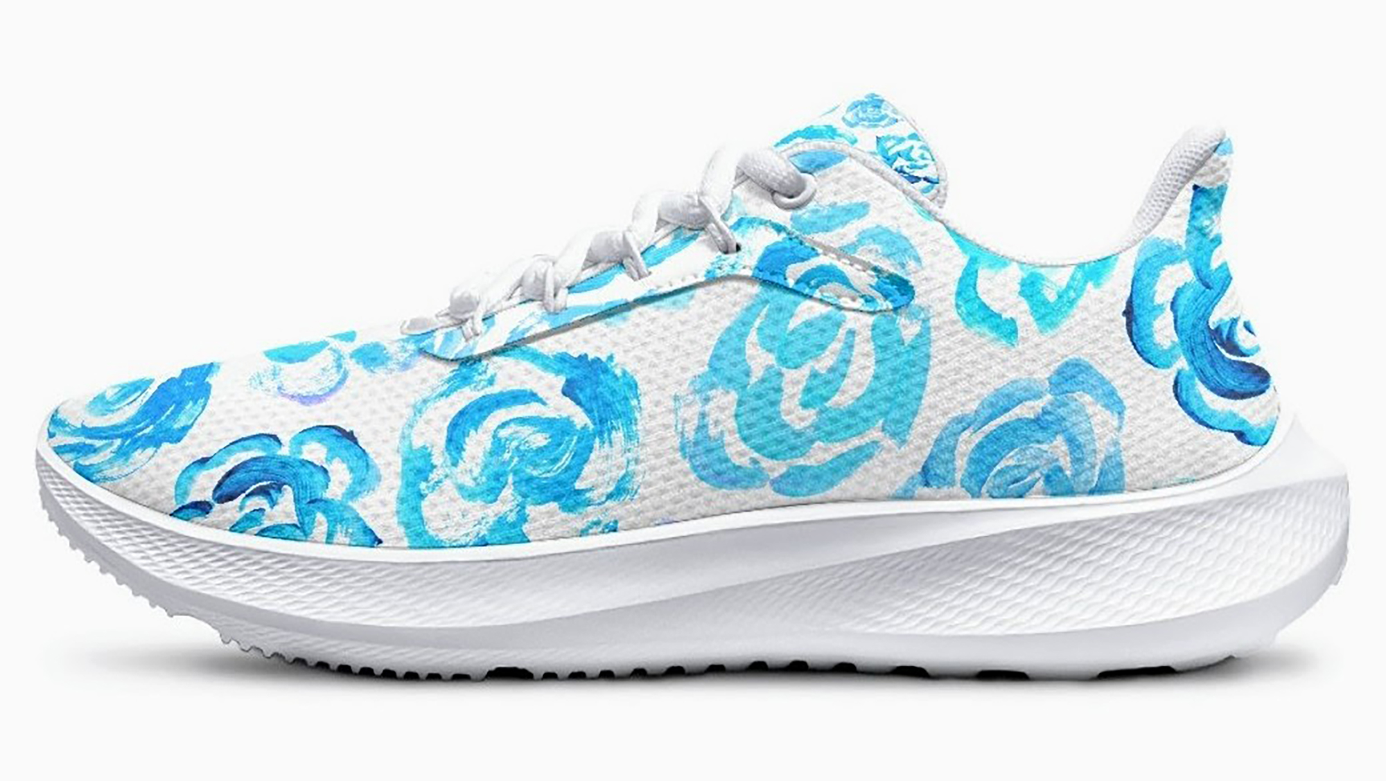 Light blue flower shoes | Art sneakers | Unisex running shoes with light blue flower blossoms. Women's & men's lightweight sports shoes. Floral print running shoes | Floral sneakers | Boho patterned shoes | Cute trainers | Flower sneakers | Gym trainers, tennis shoes & walking shoes by Mia Mai Art