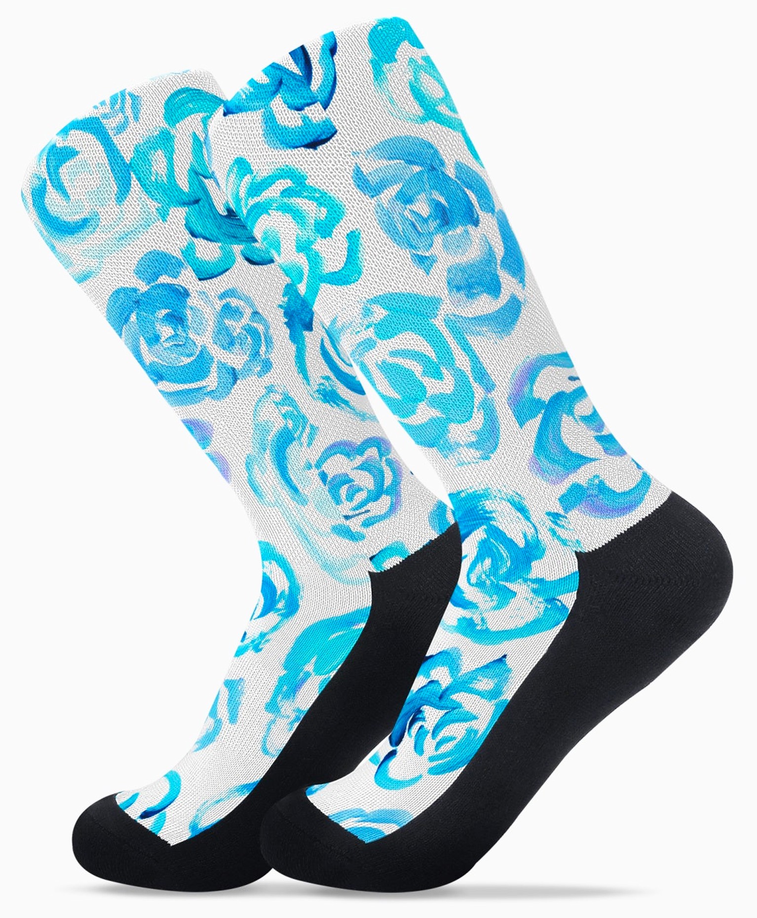 Blue flower socks 🩵🧦 Unisex light&nbsp;blue flower blossom sports socks for women and men&nbsp;  Cute art socks | High performance sports socks |&nbsp; Cool socks for guys | Unique socks for men | Best socks for sweaty feet | Moisture wicking socks for running | Cute workout socks for women | Sweat wicking gym socks | Anti-blister sports socks | Novelty running socks | Seamless toe athletic socks