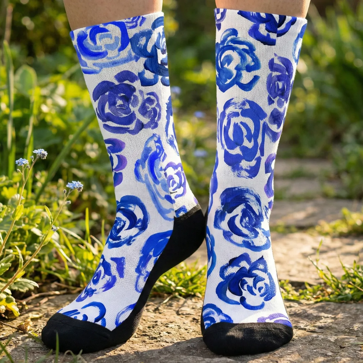 Blue flower socks Unisex dark&nbsp;blue flower blossom sports socks for women and men&nbsp;Cute art socks | High performance sports socks |&nbsp; Cool socks for guys | Unique socks for men | Best socks for sweaty feet | Moisture wicking socks for running | Cute workout socks for women | Sweat wicking gym socks | Anti-blister sports socks | Novelty running socks | Seamless toe athletic socks
