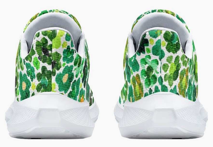 Running Shoes with Green Flower Blossoms (Unisex) Floral Print Running Shoes | Art Sneakers