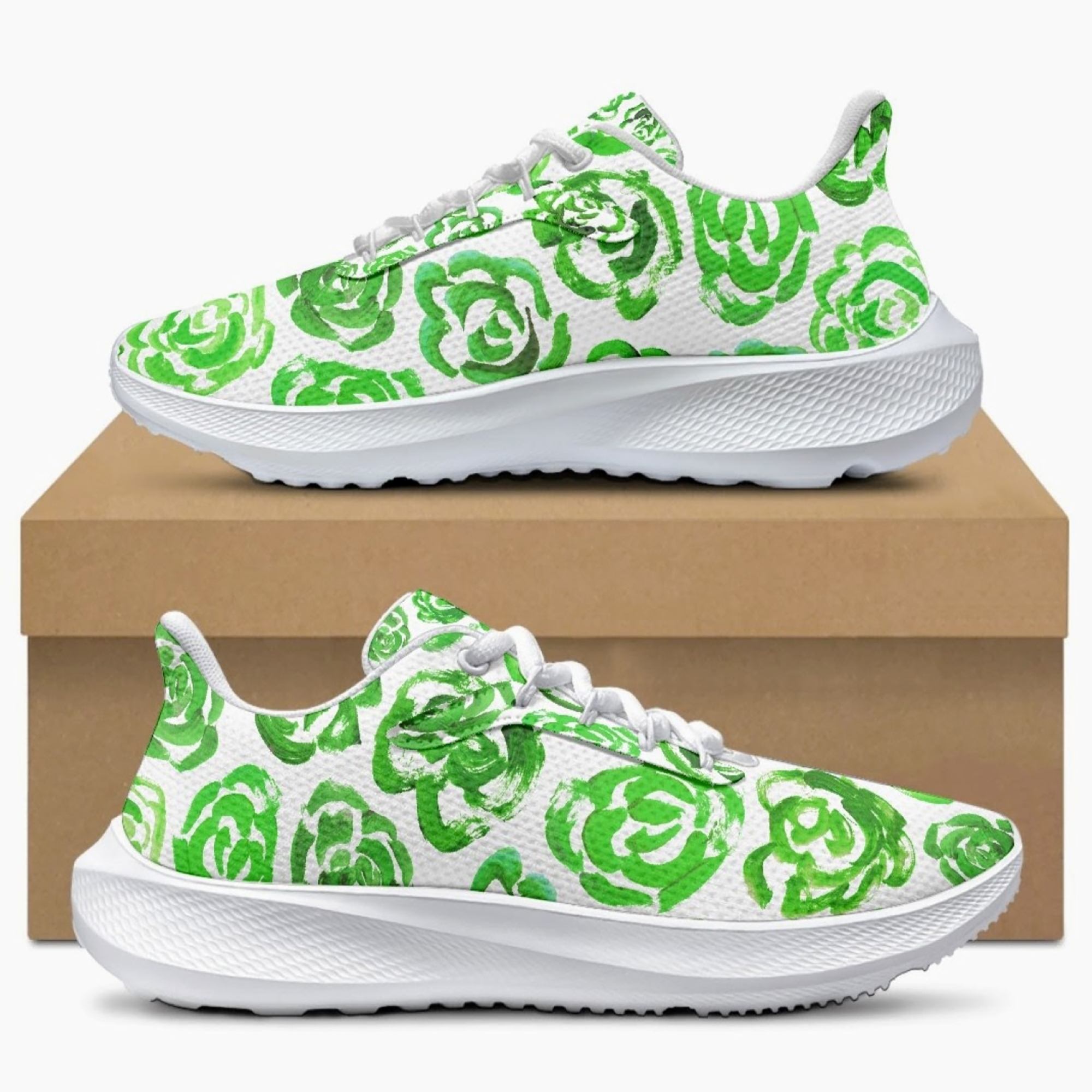 Running Shoes with Dark Green Flower Blossoms (Unisex) Floral Print Running Shoes | Mia Mai Art