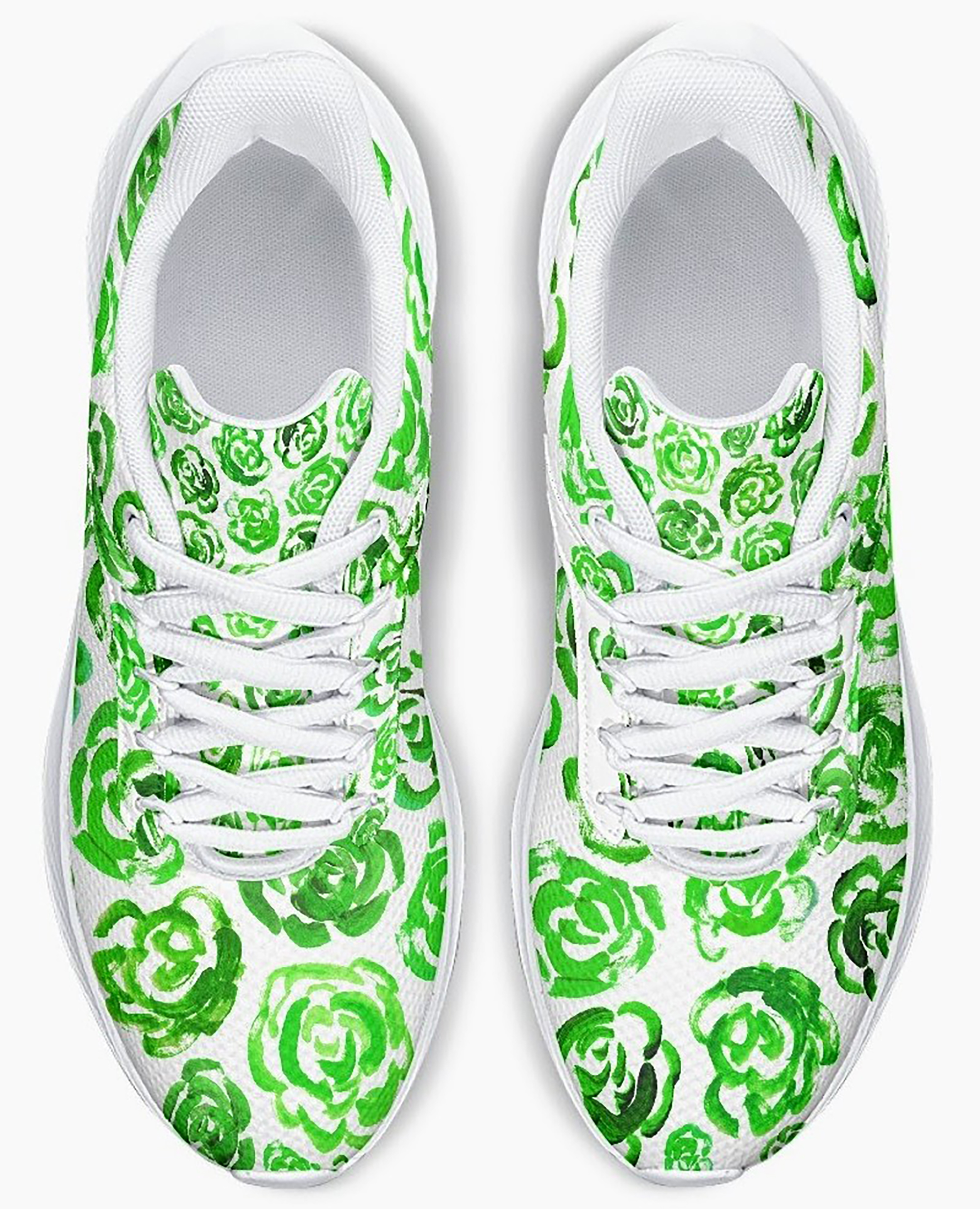 Dark green flower shoes | Art sneakers | Unisex running shoes with dark green flower blossoms. Women's & men's lightweight sports shoes. Floral print running shoes | Floral sneakers | Boho patterned shoes | Cute trainers | Flower sneakers | Gym trainers, tennis shoes & walking shoes by Mia Mai Art