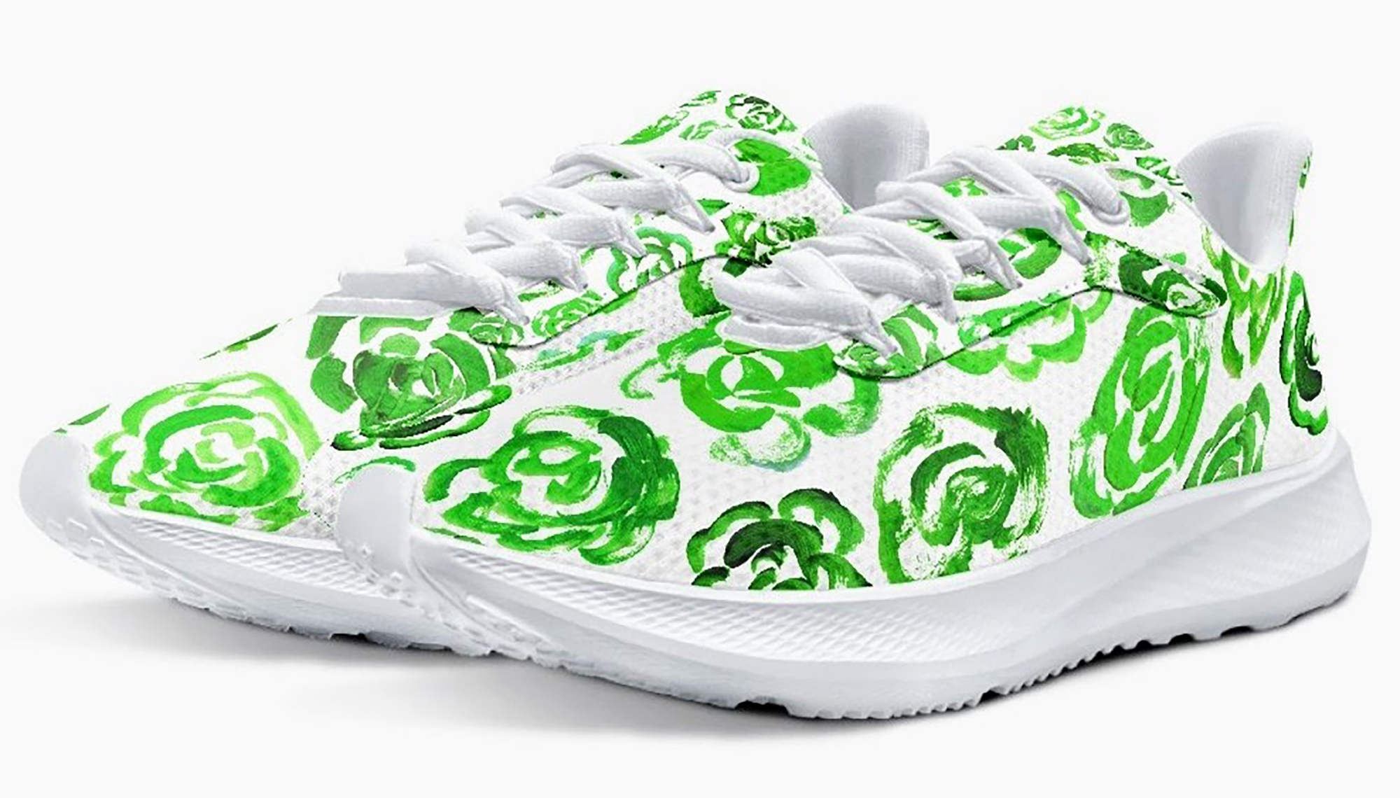 Running Shoes with Dark Green Flower Blossoms (Unisex) Floral Print Running Shoes | Mia Mai Art