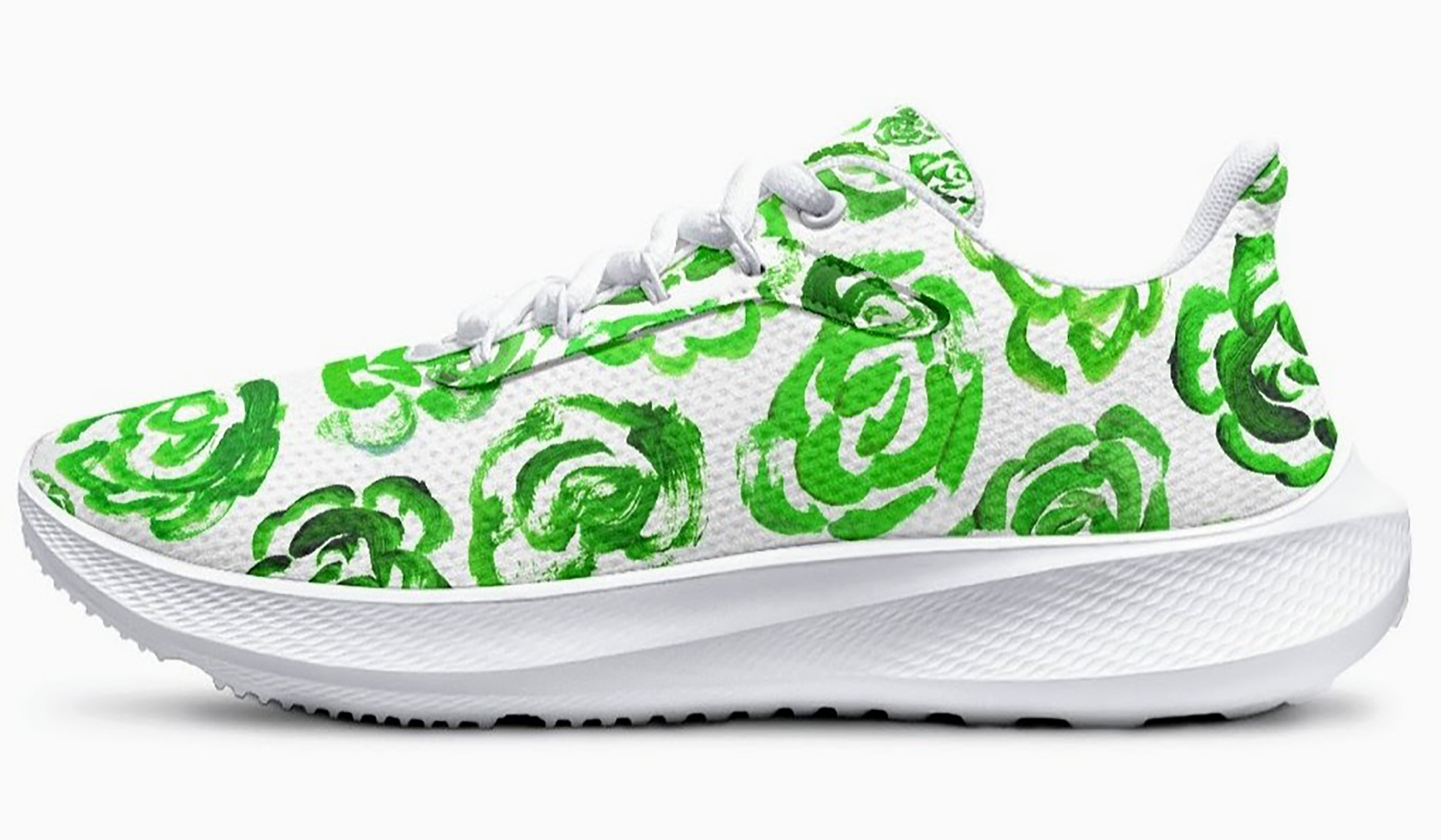Dark green flower shoes | Art sneakers | Unisex running shoes with dark green flower blossoms. Women's & men's lightweight sports shoes. Floral print running shoes | Floral sneakers | Boho patterned shoes | Cute trainers | Flower sneakers | Gym trainers, tennis shoes & walking shoes by Mia Mai Art