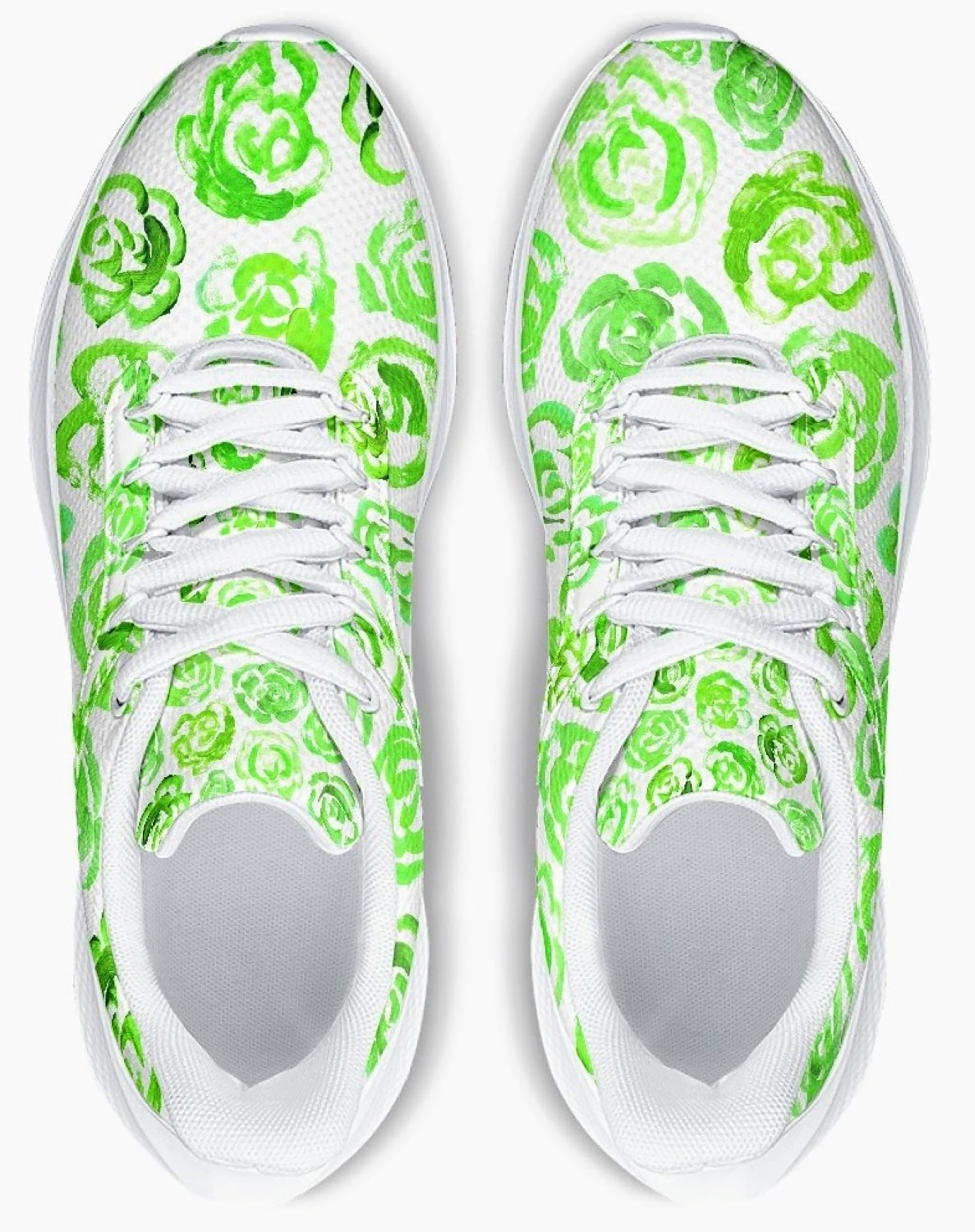 Light green flower shoes | Art sneakers | Unisex running shoes with light green flower blossoms. Women's & men's lightweight sports shoes.