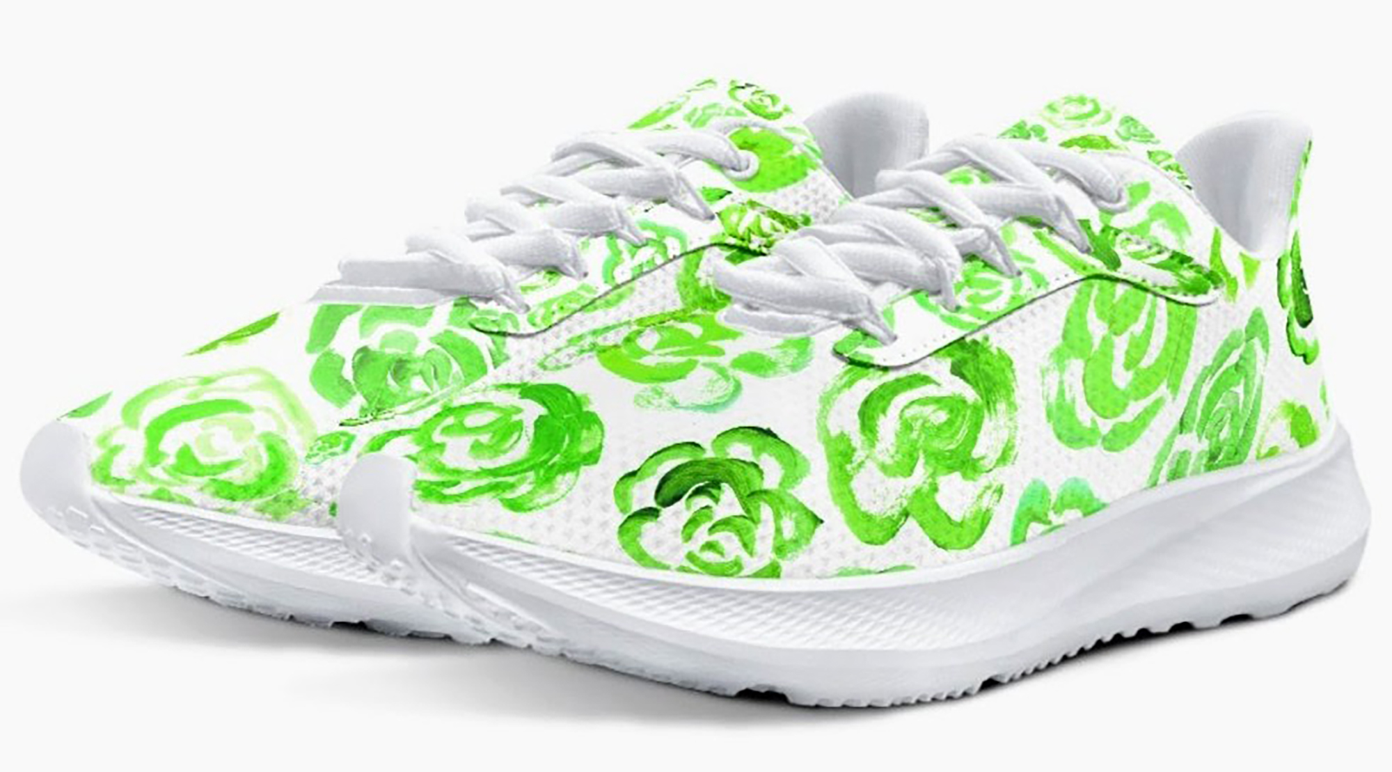 Light green flower shoes | Art sneakers | Unisex running shoes with light green flower blossoms. Women's & men's lightweight sports shoes.