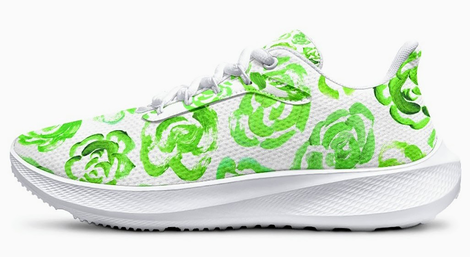 Light green flower shoes | Art sneakers | Unisex running shoes with light green flower blossoms. Women's & men's lightweight sports shoes.