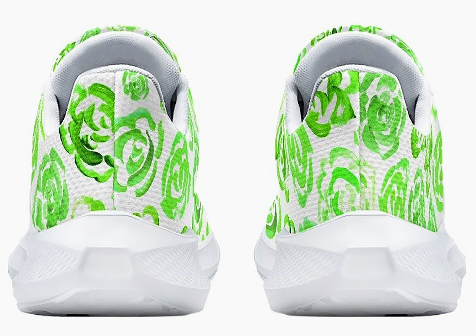 Light green flower shoes | Art sneakers | Unisex running shoes with light green flower blossoms. Women's & men's lightweight sports shoes.