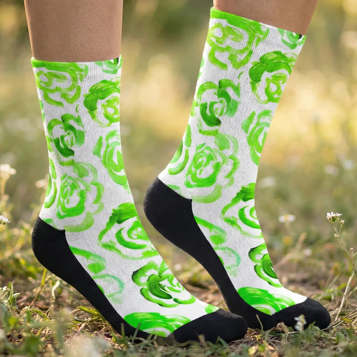 Green flower socks | Unisex light green flower blossom sports socks for women and men | Cute art socks | Cool socks for guys | Unique socks for men | Best socks for sweaty feet | Moisture wicking socks for running | Cute workout socks for women | Sweat wicking gym socks | High performance sports socks | Anti-blister sports socks | Novelty running socks | Seamless toe athletic socks