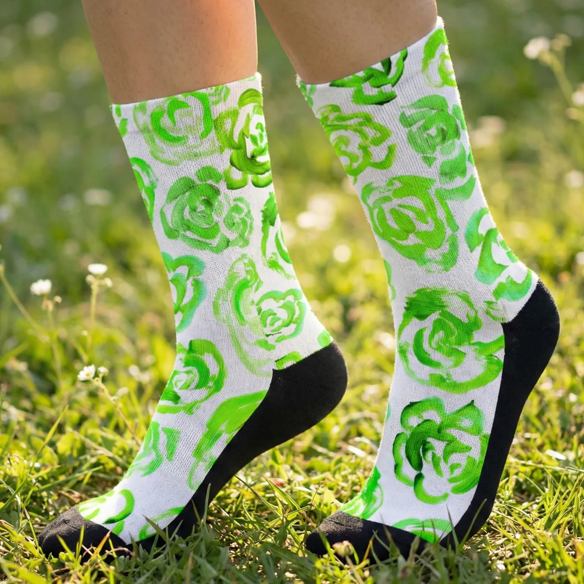 Green flower socks | Unisex light green flower blossom sports socks for women and men | Cute art socks | Cool socks for guys | Unique socks for men | Best socks for sweaty feet | Moisture wicking socks for running | Cute workout socks for women | Sweat wicking gym socks | High performance sports socks | Anti-blister sports socks | Novelty running socks | Seamless toe athletic socks