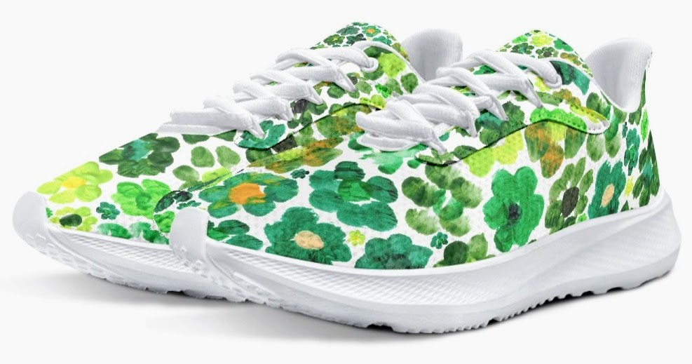 Running Shoes with Green Flower Blossoms (Unisex) Floral Print Running Shoes | Art Sneakers