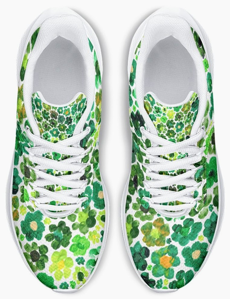 Running Shoes with Green Flower Blossoms (Unisex) Floral Print Running Shoes | Art Sneakers